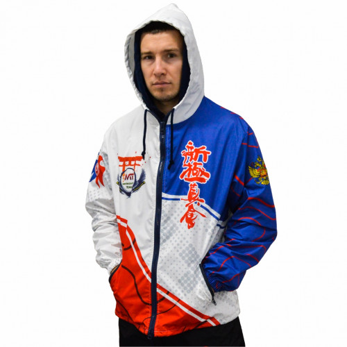 Костюм (ветровка с капюшоном и брюки, без подклада), материал: дюспо с полной запечаткой