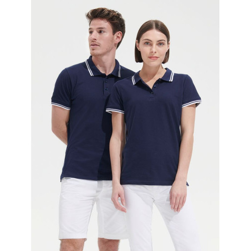 Рубашка поло мужская Pasadena Men 200 с контрастной отделкой, черная с зеленым