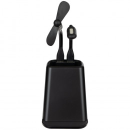 Настольный органайзер с зарядкой, лампой, вентилятором и подсветкой логотипа powerTower, черный