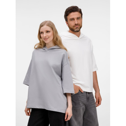 Футболка оверсайз унисекс с капюшоном Neofit, молочно-белая