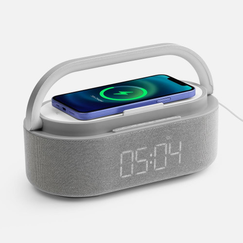 Колонка с часами и беспроводной зарядкой Veske ver.2, серая