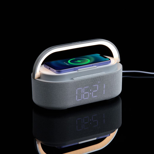 Колонка с часами и беспроводной зарядкой Veske ver.2, серая